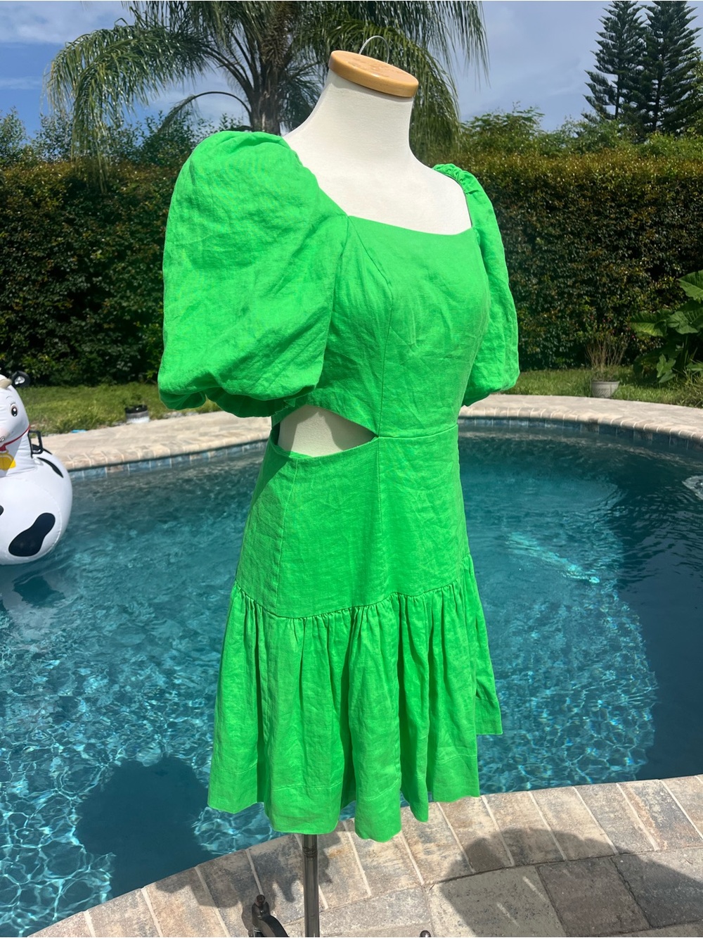 Lilly Pulitzer Kylanne Gecko Green Linen Cutout Puff Sleeve Mini Dress Size 2 - Picture 4 of 7